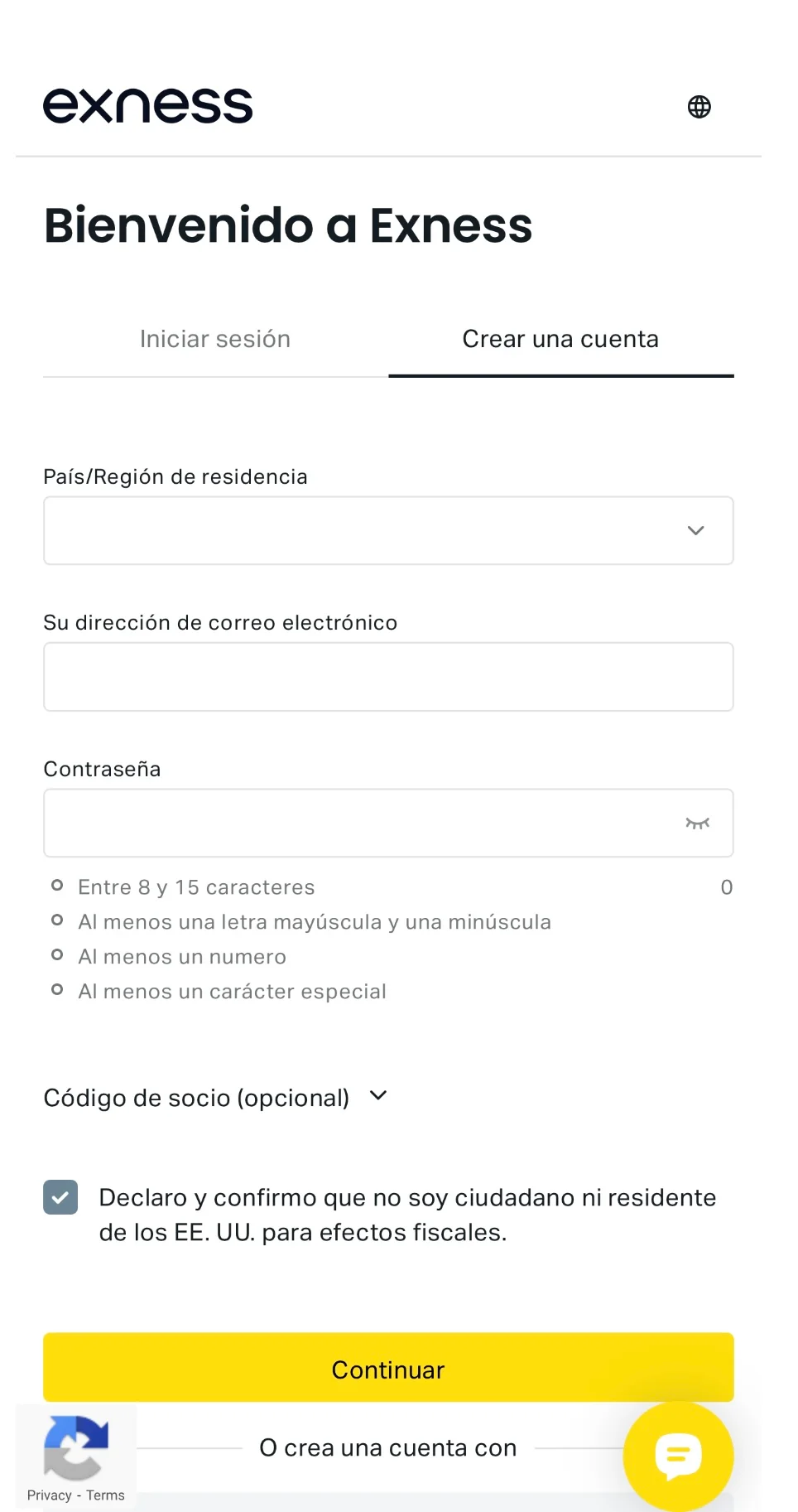 Crear una cuenta en Exness en Colombia
